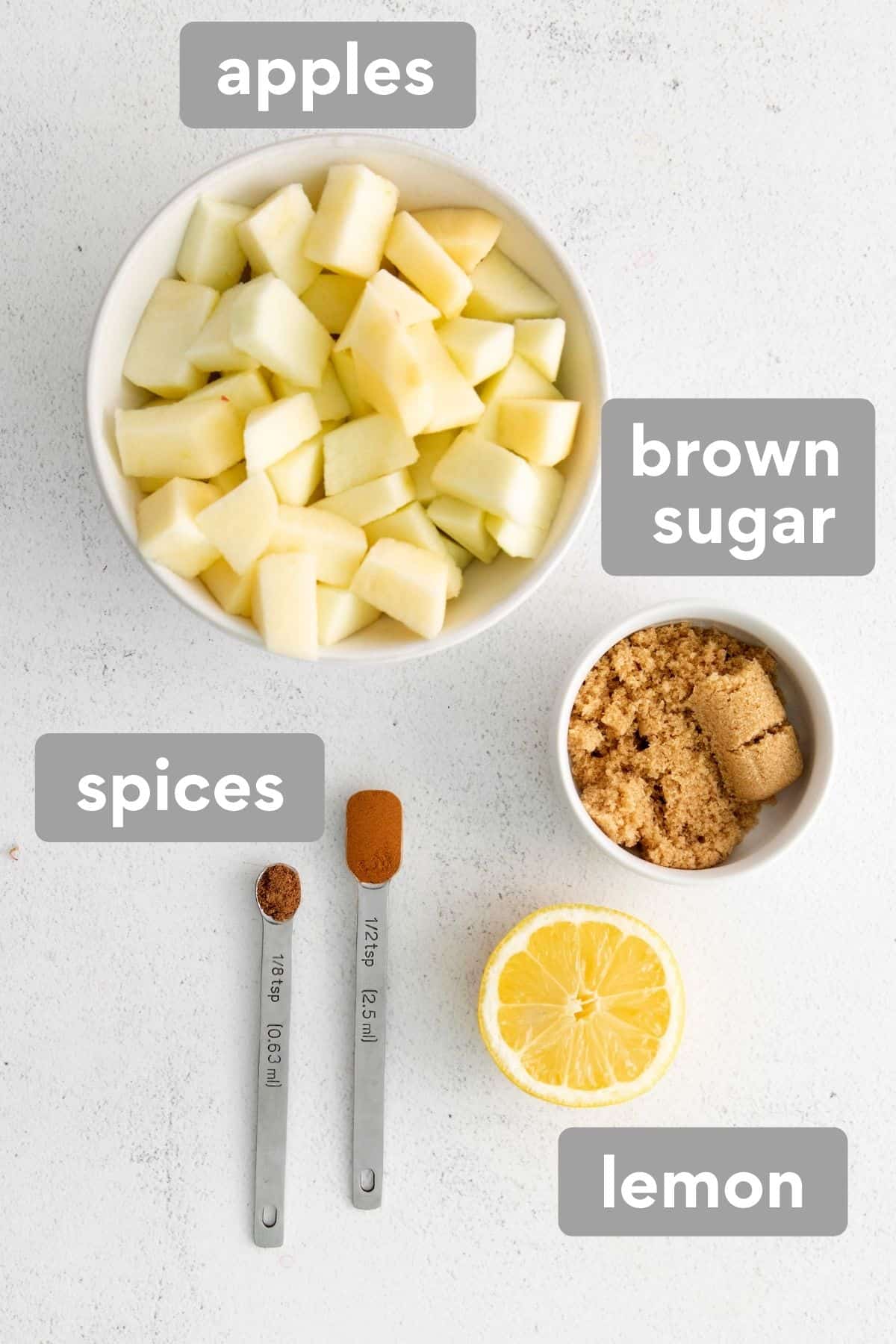 Apple compote ingredients on a countertop