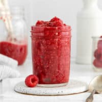 Raspberry compote in a mason jar