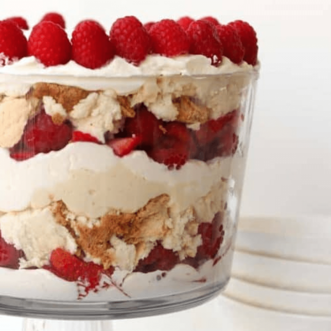 Berry trifle in a clear trifle dish