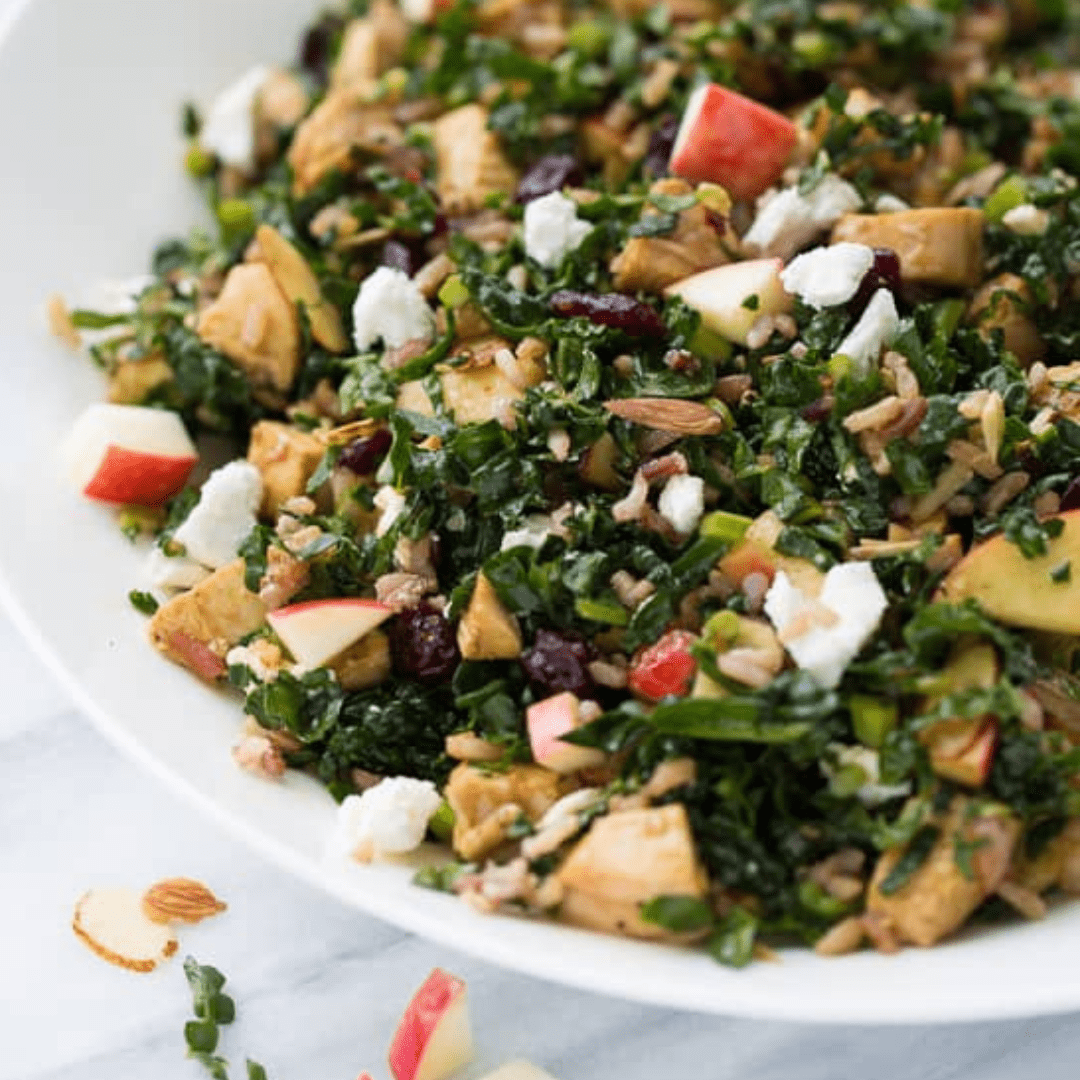 Chicken and kale salad on a plate