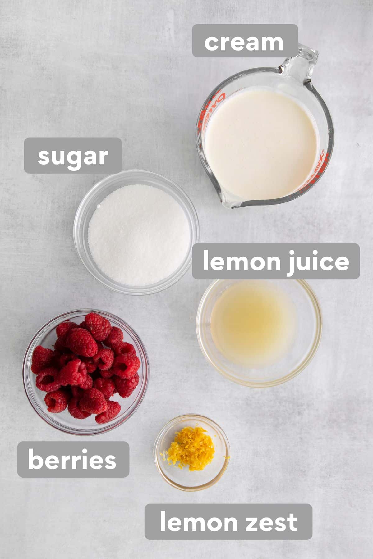 Ingredients for lemon posset on a counter top