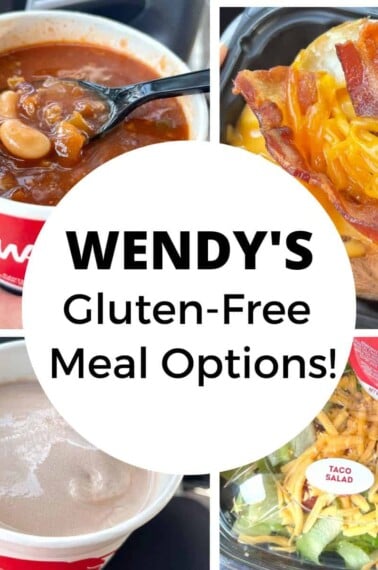 Wendy's gluten-free chili, baked potato, Frosty, and salad.