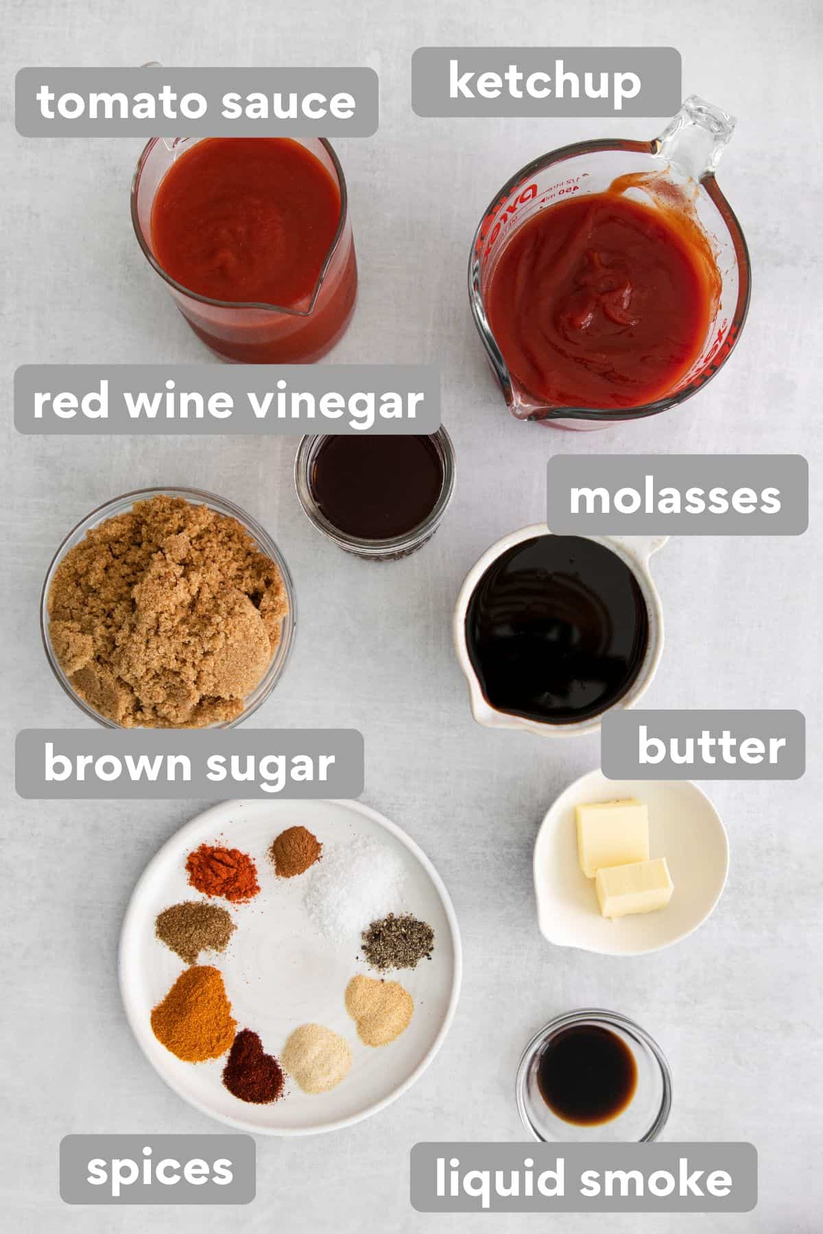 Gluten-free BBQ sauce ingredients on a countertop