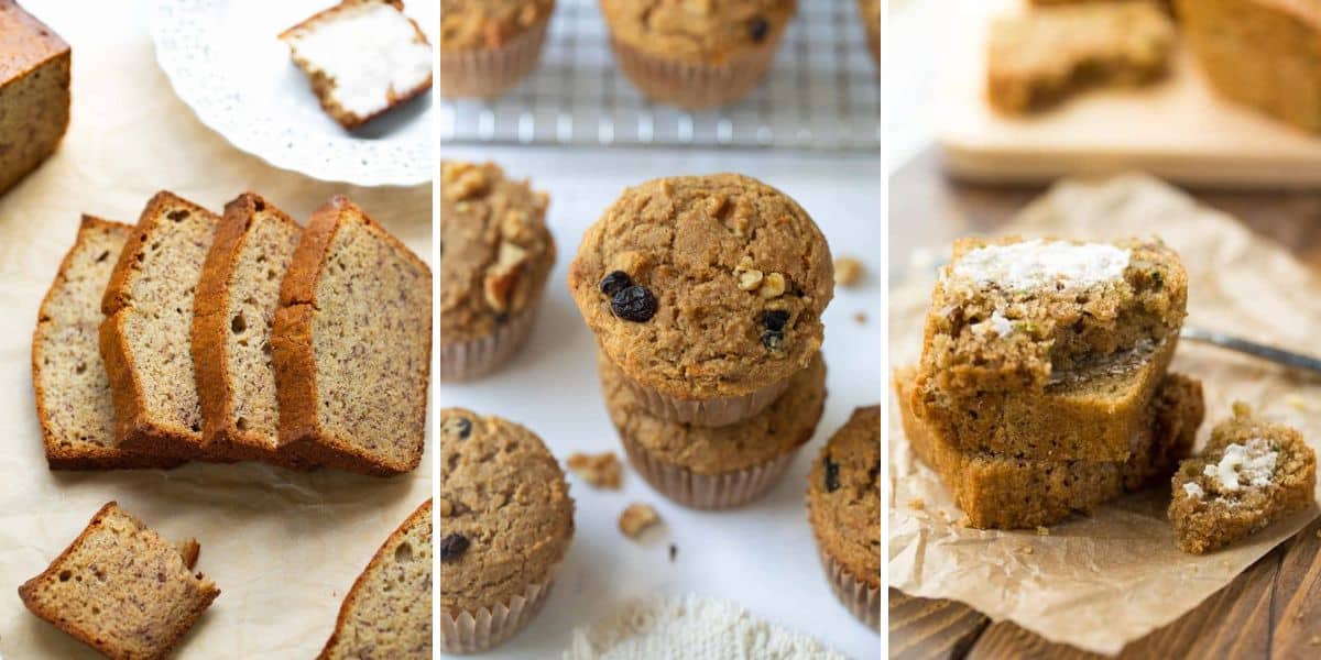 A collage of three gluten-free dairy-free baked goods