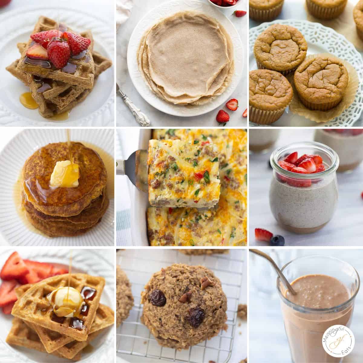 A collage of nine gluten-free dairy-free breakfast recipes