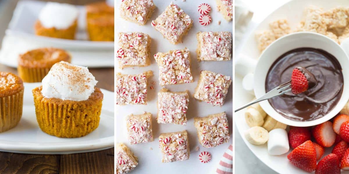 A collage of three gluten-free dairy-free holiday desserts