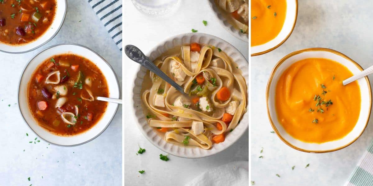 A collage of three gluten-free dairy-free soup recipes