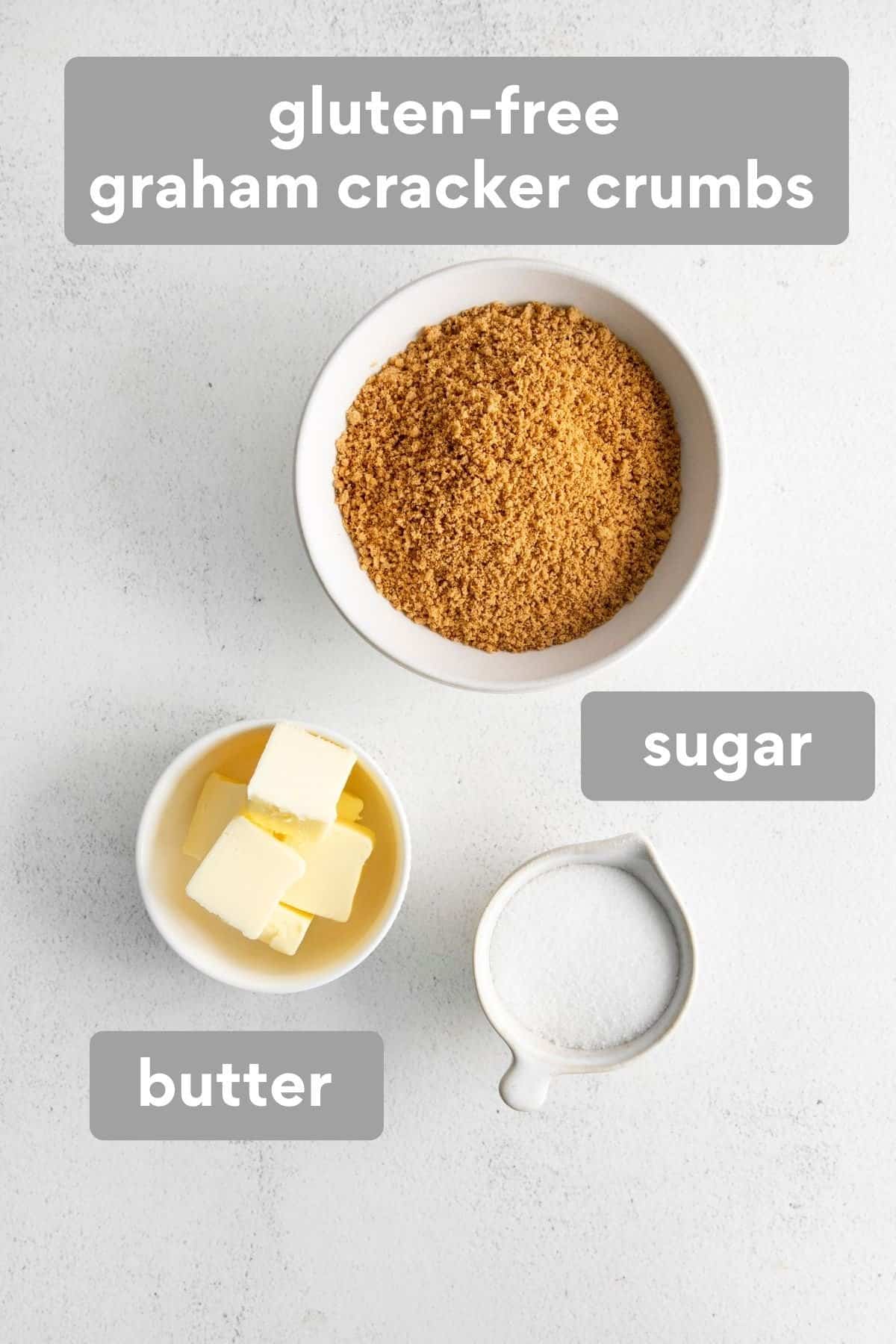 Graham cracker pie crust ingredients laid on a counter