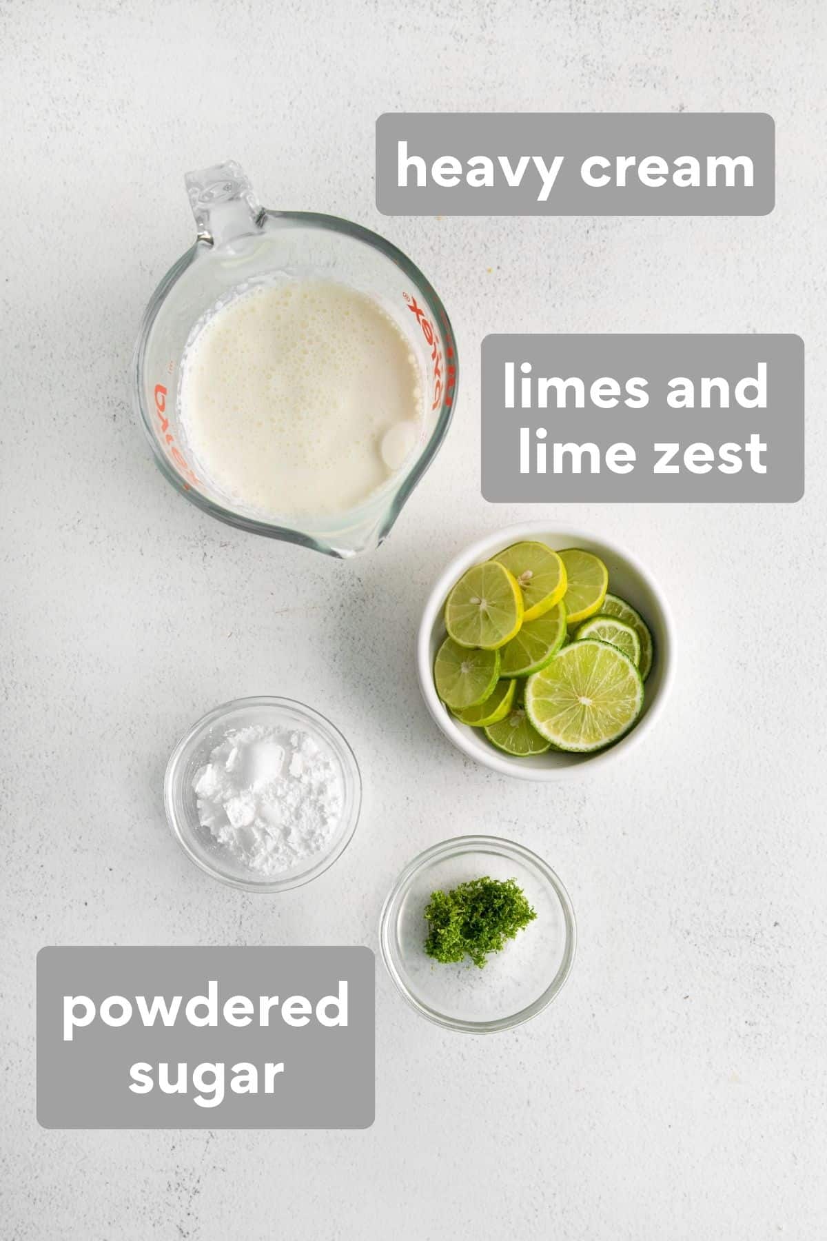 Ingredients for key lime pie topping on a countertop