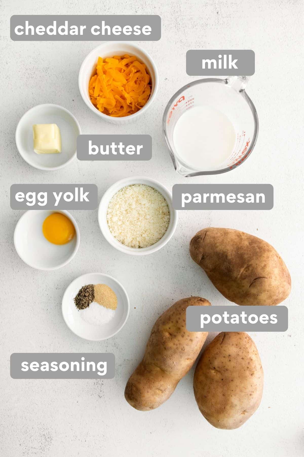 Ingredients laid on the counter for the potato layer of shepherd's pie