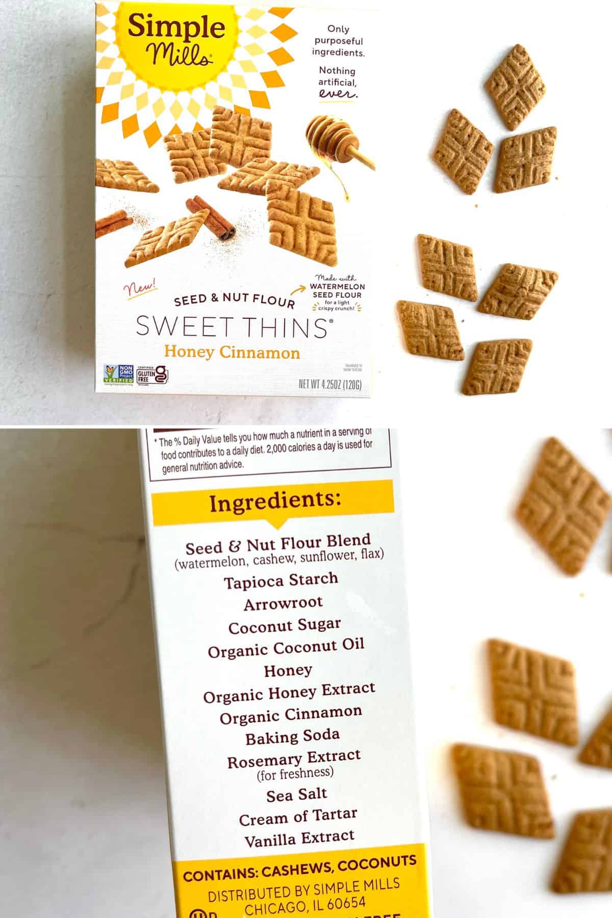 A box of Simple Mills graham crackers on a countertop