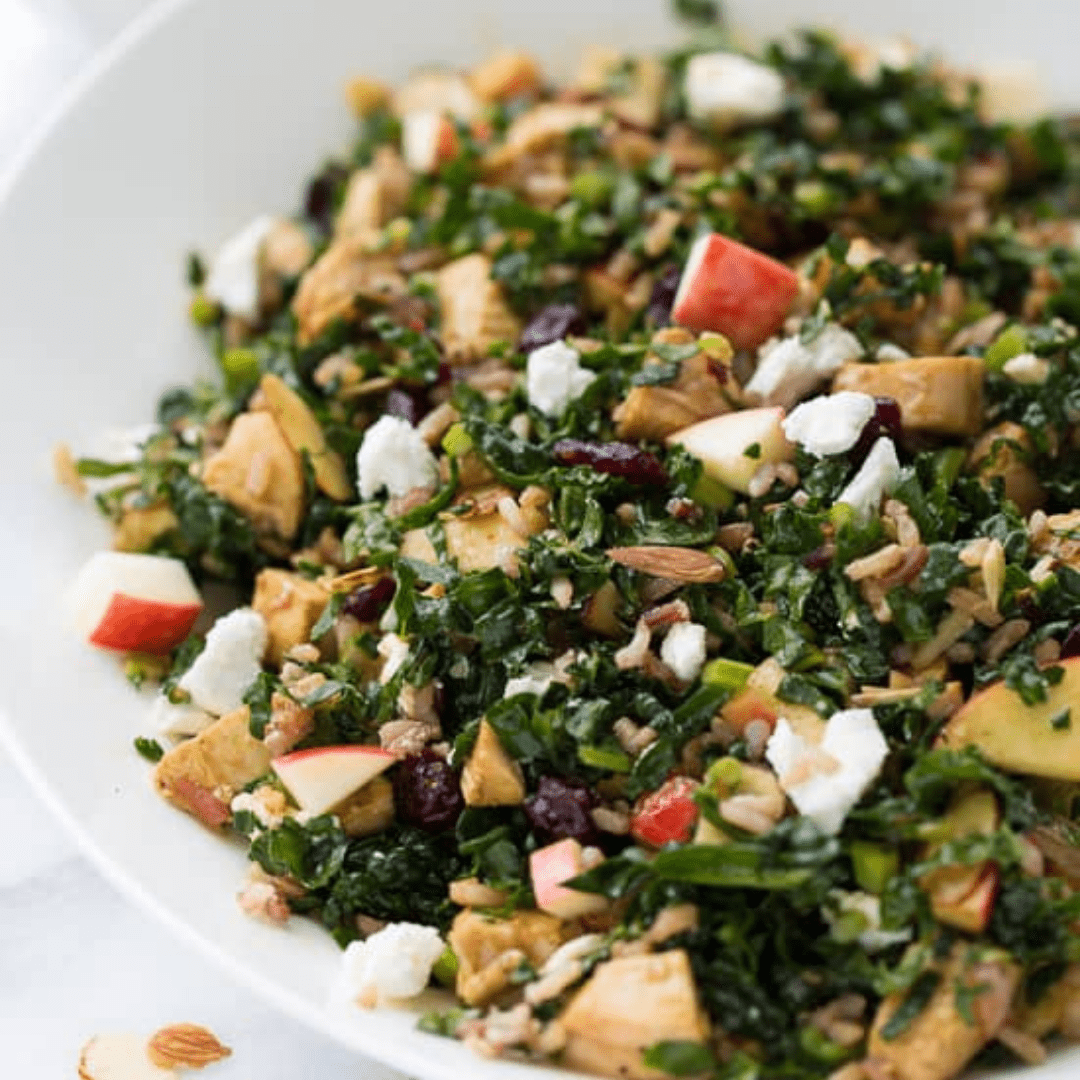 Kale and wild rice salad in a bowl