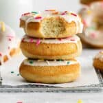 Gluten-free baked donuts stacked on top of each other