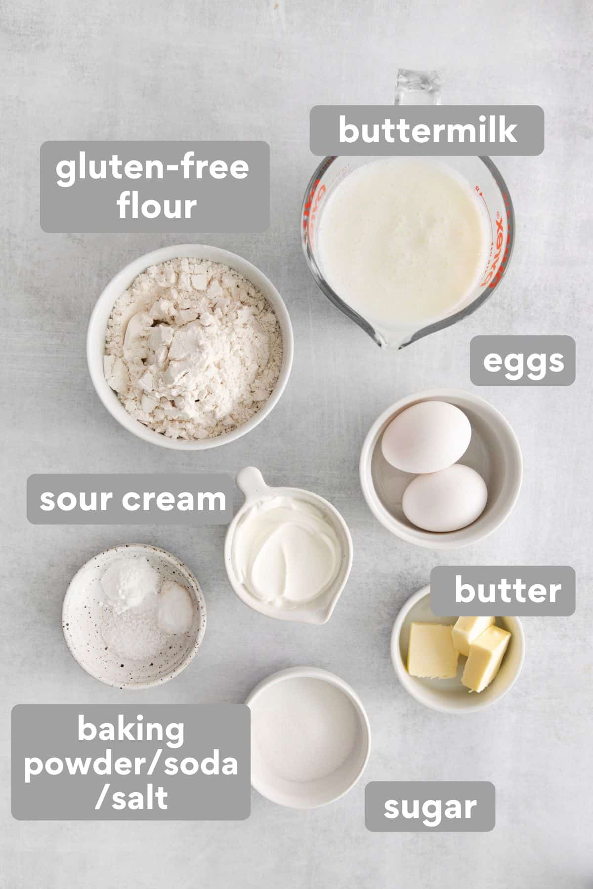 Gluten-free pancake ingredients on a counter top