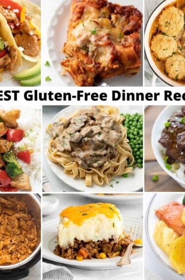 collage of 9 images of gluten free dinners