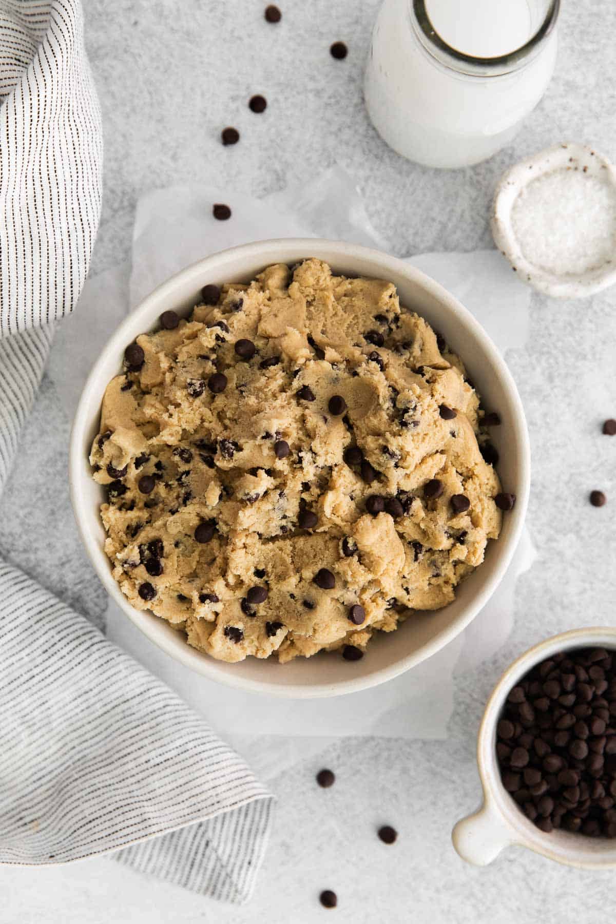 Edible cookie dough in a large mixing bowl