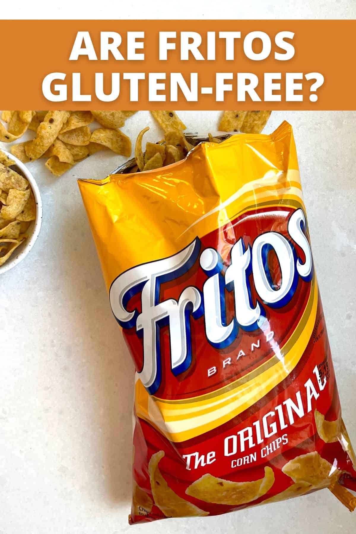 open bag of original fritos on white counter