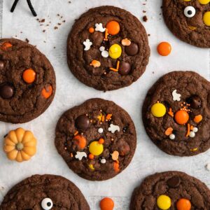 Gluten-free Halloween cookies spread out on a counter top