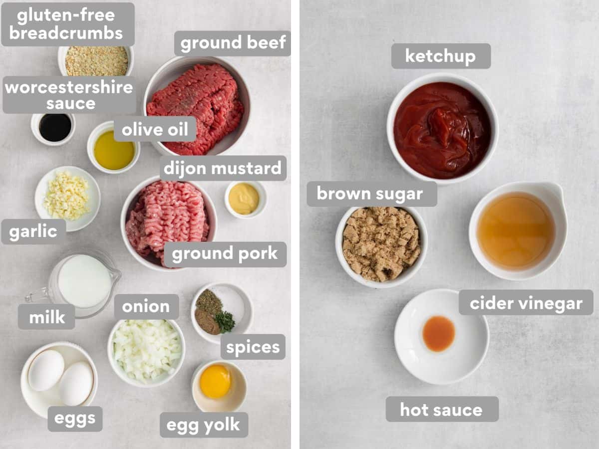 Gluten-free meatloaf ingredients on a countertop