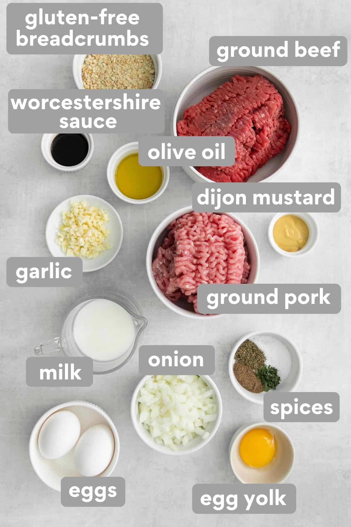 Gluten-free meatloaf ingredients on a counter top