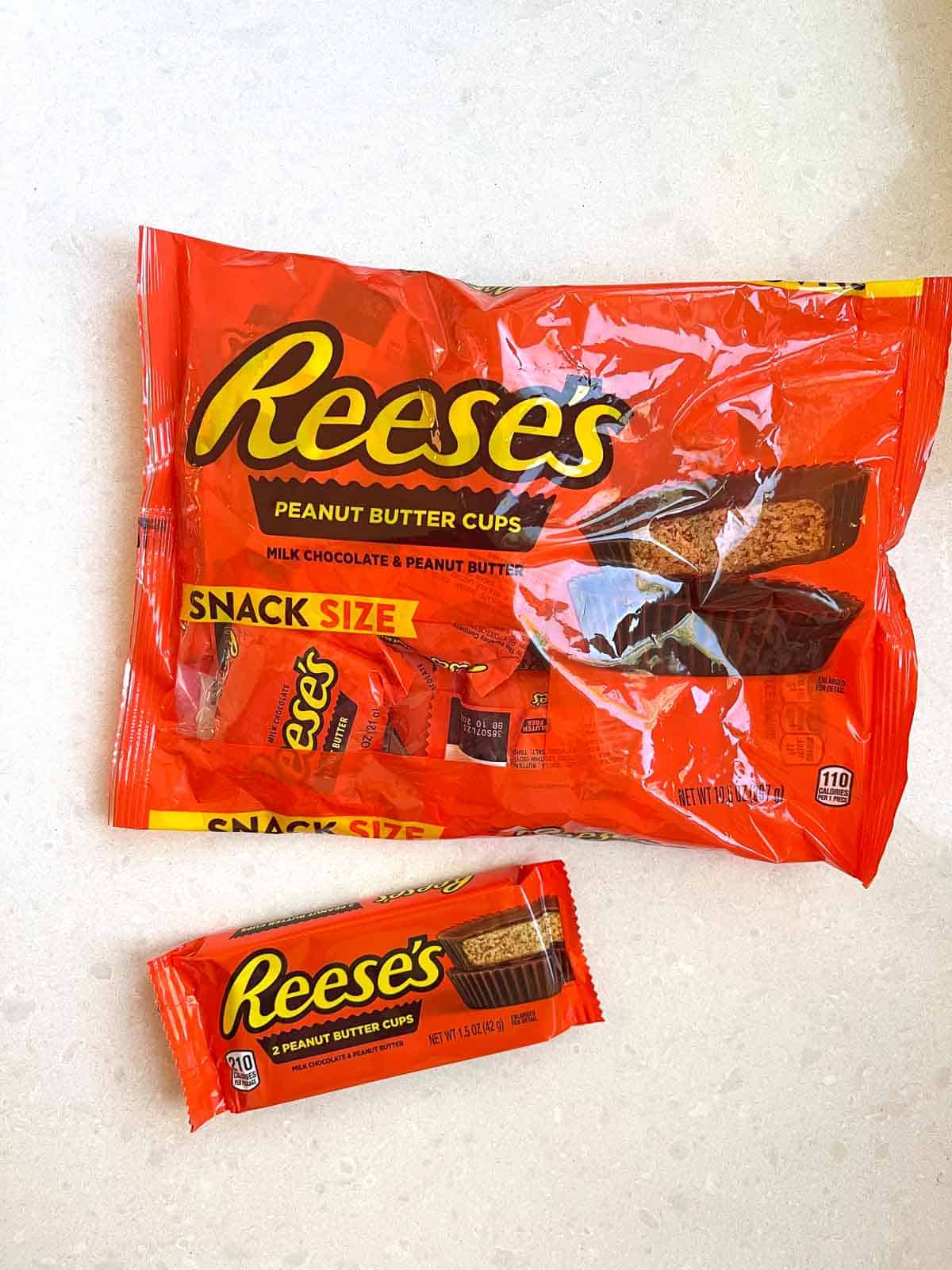 bag of snack size reeses on white counter