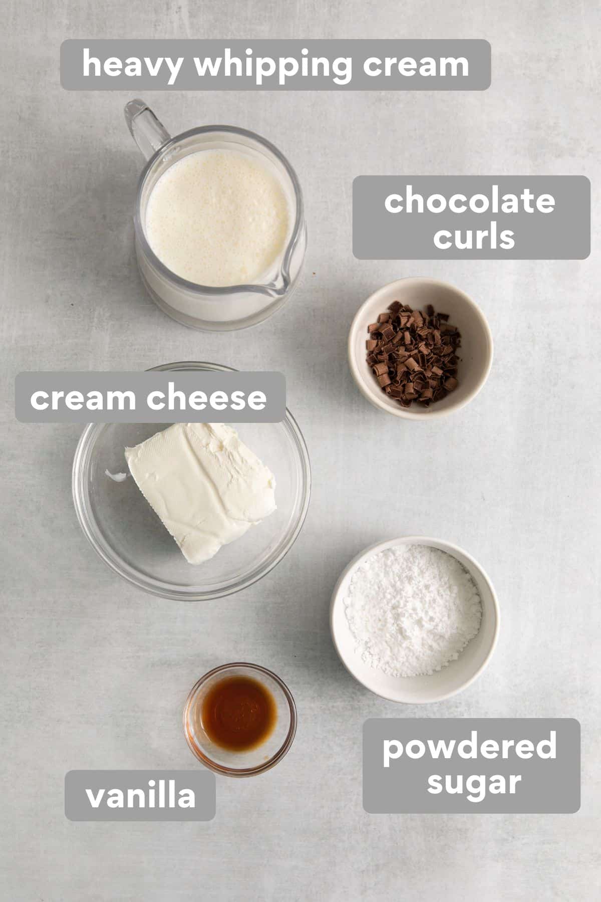 Ingredients for chocolate pie topping on a counter top