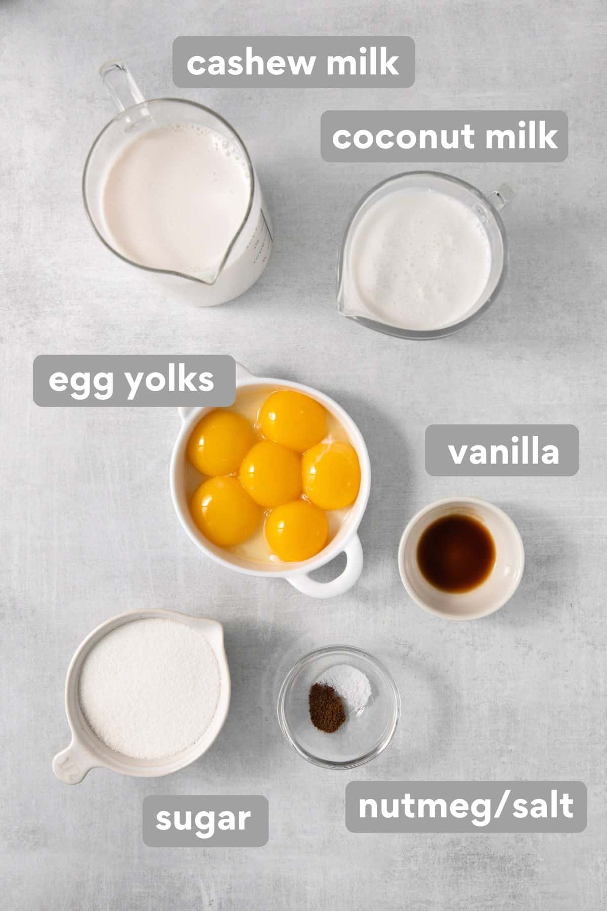 Ingredients for egg nog on a counter top