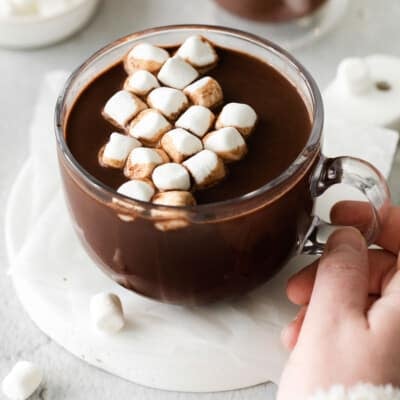 A closeup shot of a mug of hot chocolate