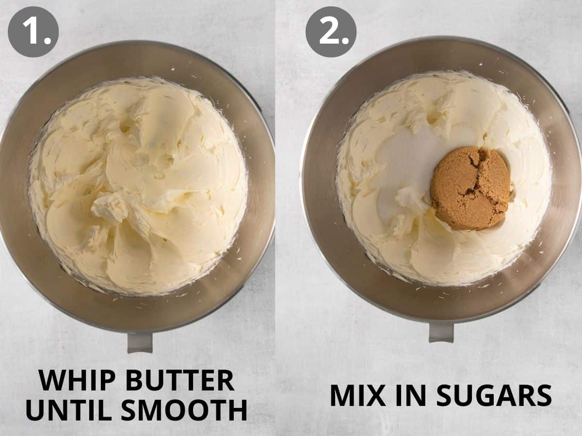 Butter whipped in a bowl, and sugar added in