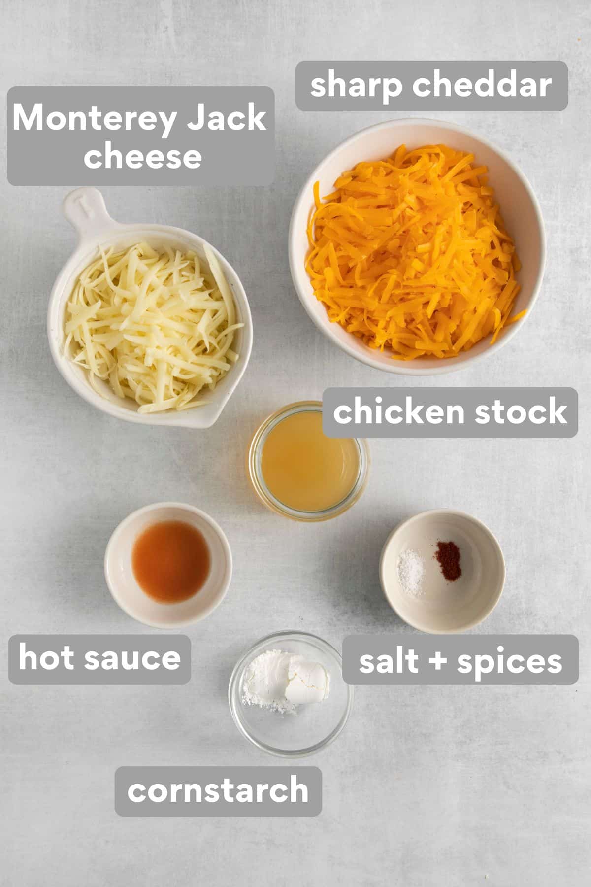 cheese sauce ingredients on a counter top