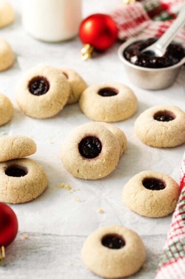 Gluten-free thumbprint cookies on a counter top