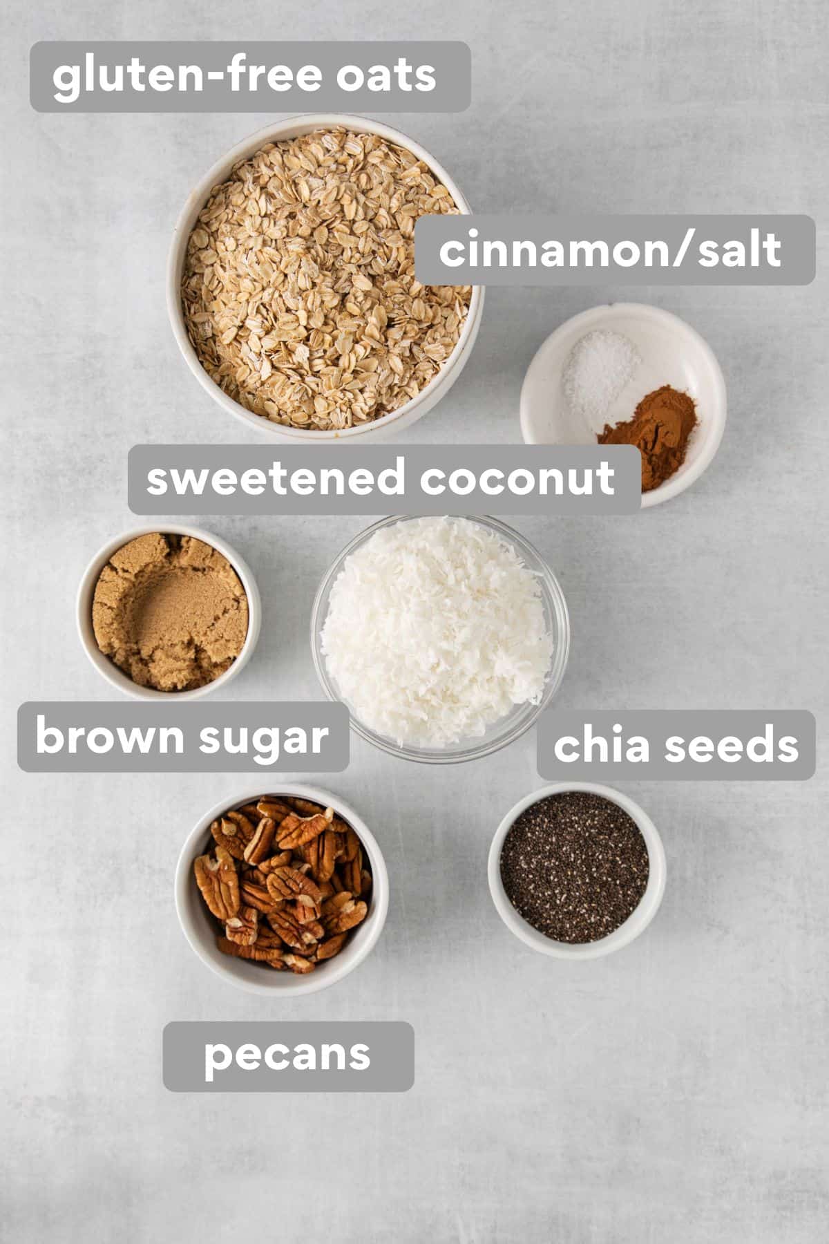 Gluten-free granola ingredients on a countertop