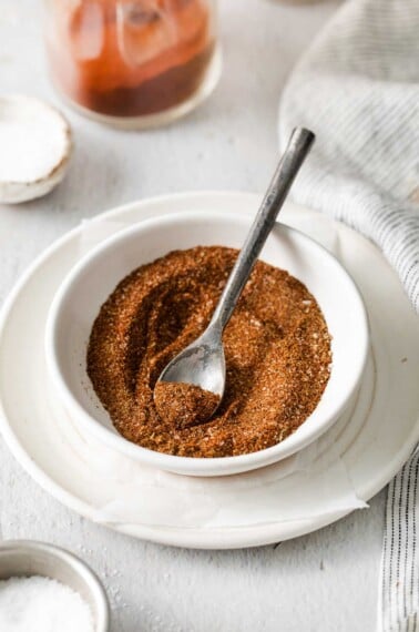 Gluten-free taco seasoning in a bowl with a spoon