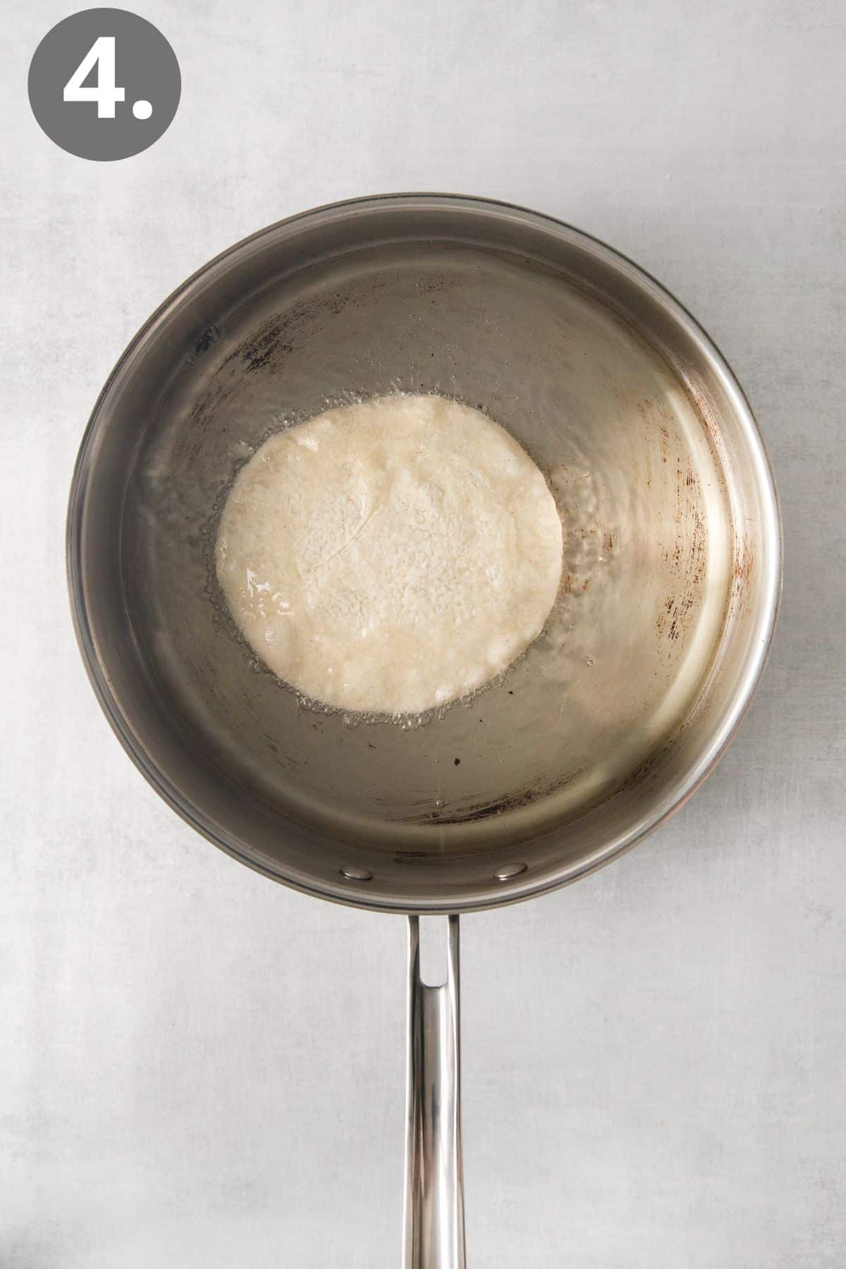 A tortilla in a pan
