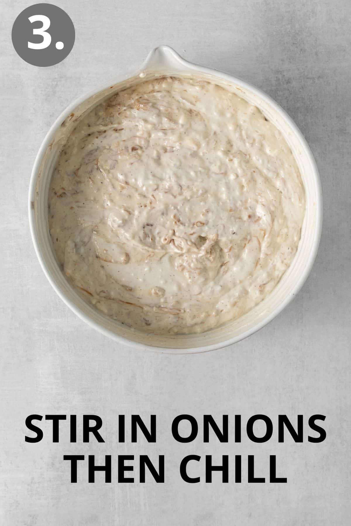 Onions in a bowl of dip