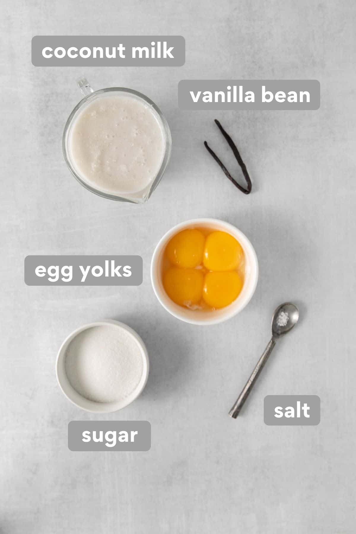 dairy-free creme brulee ingredients on a countertop