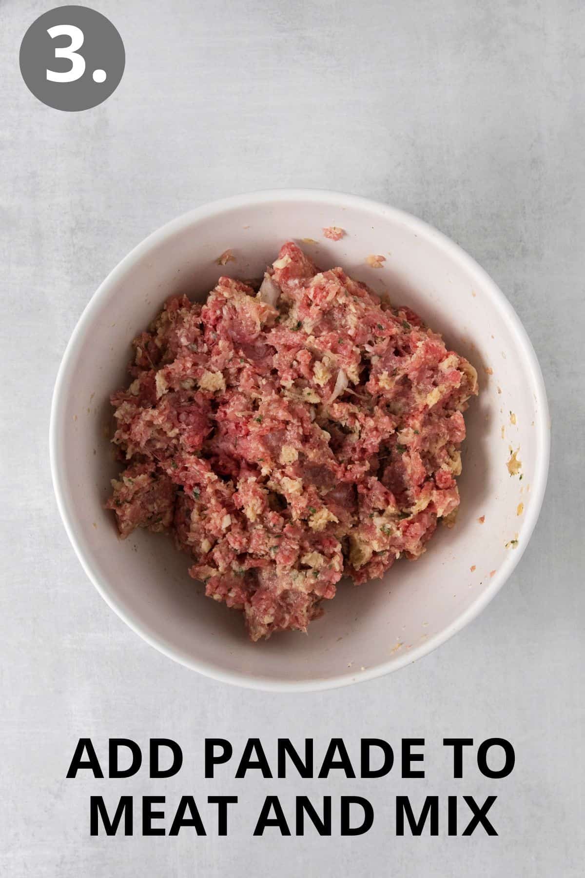 Meat and panade mixed together in a bowl