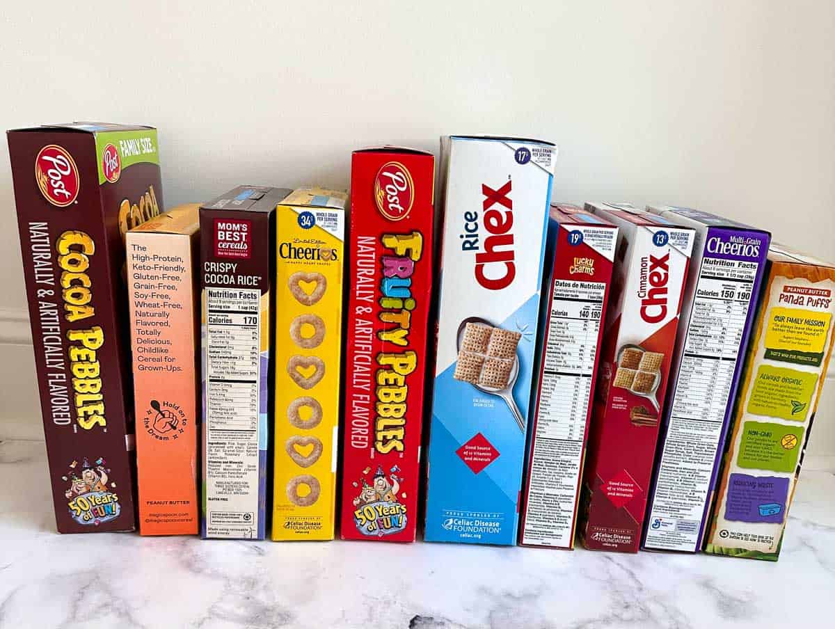 lineup of gluten free cereal