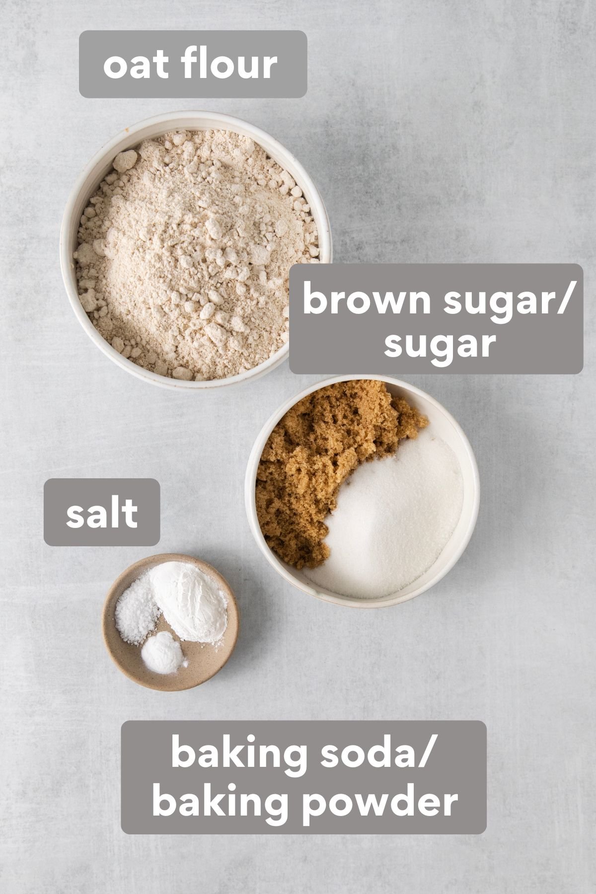 Oat flour muffin ingredients on a counter top