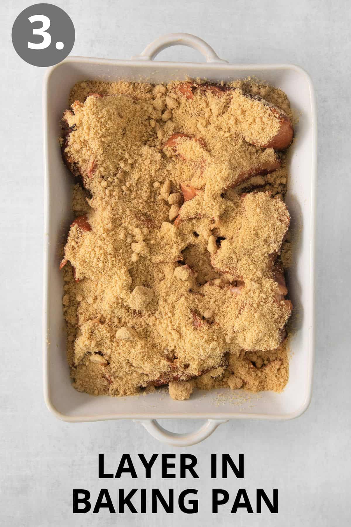 Brown sugar and spices layered in a baking dish