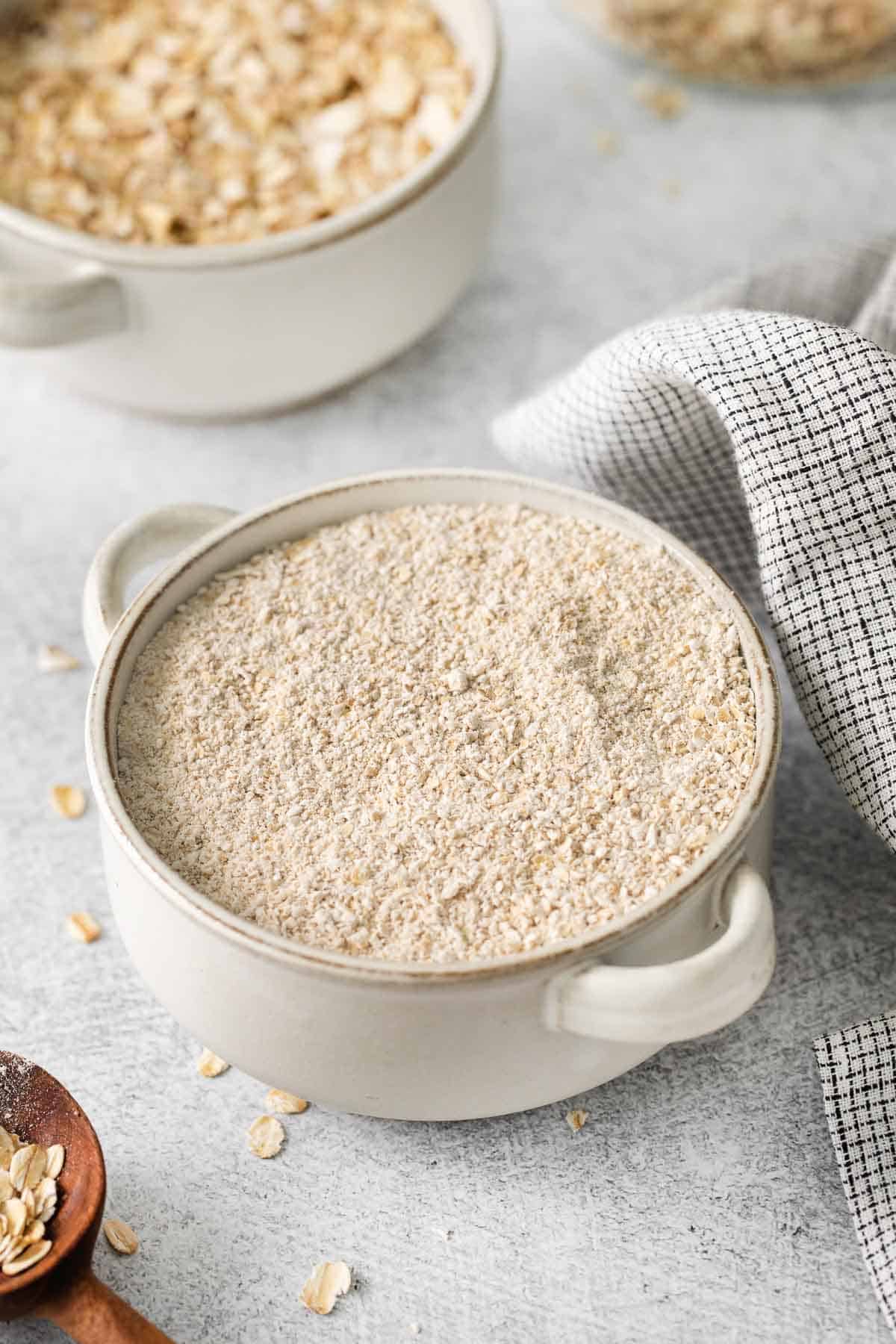 Gluten-free oat flour in a bowl
