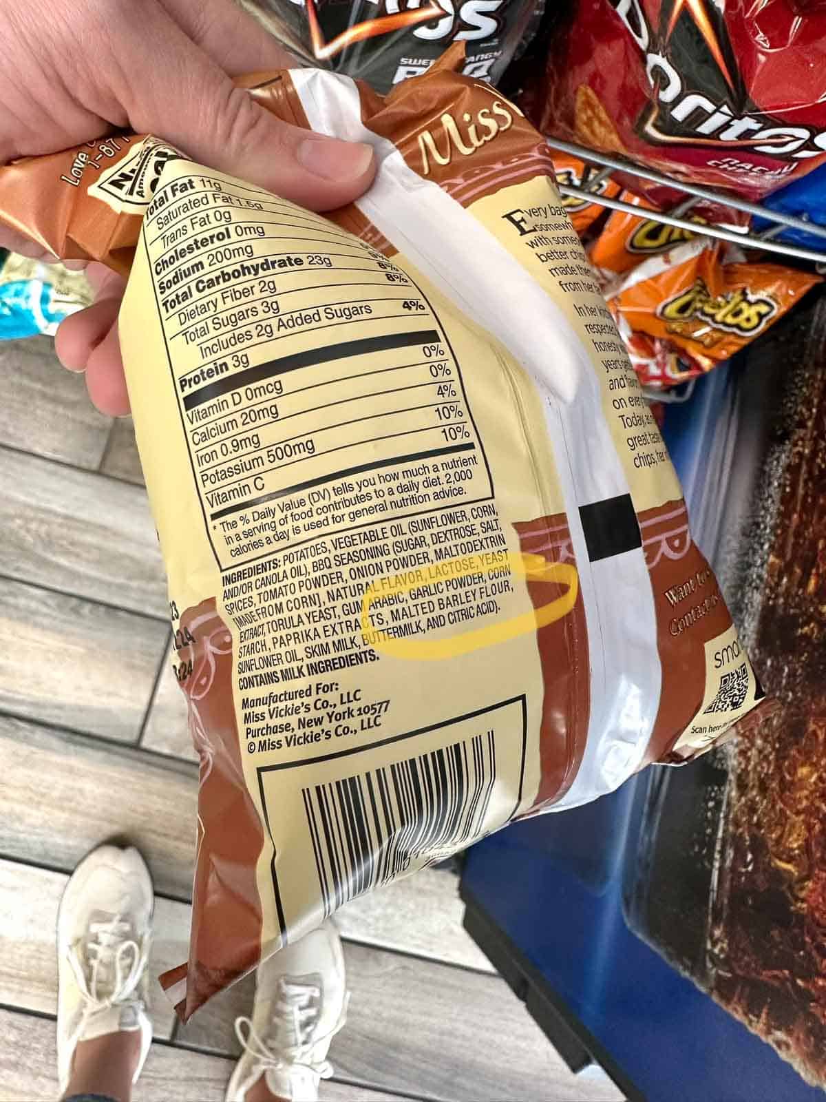 chips label with malted barley flour circled indicating not gluten-free