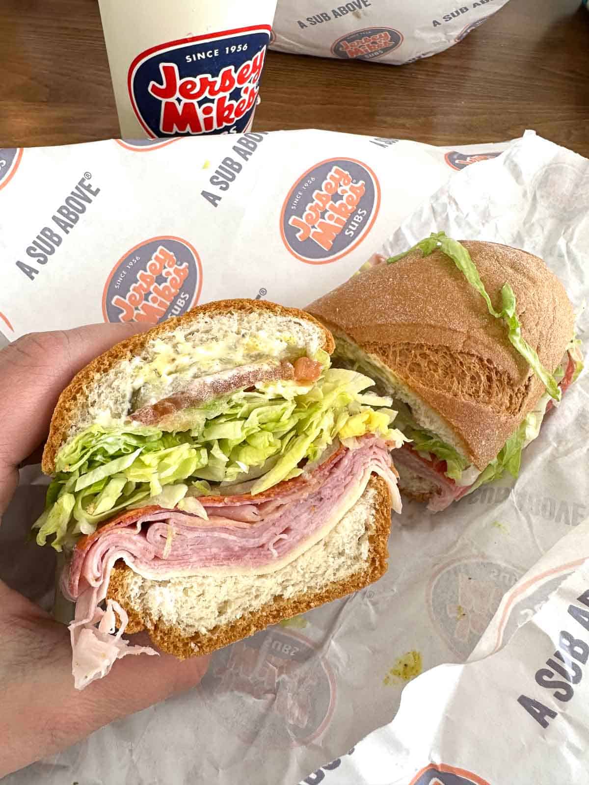 close up of gluten free sandwich from jersey mikes