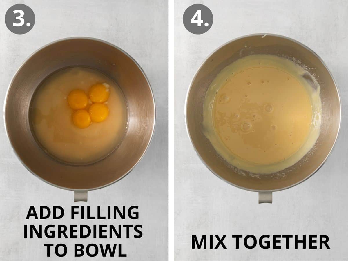 Filling ingredients in a mixing bowl, and mixed together ingredients in a bowl