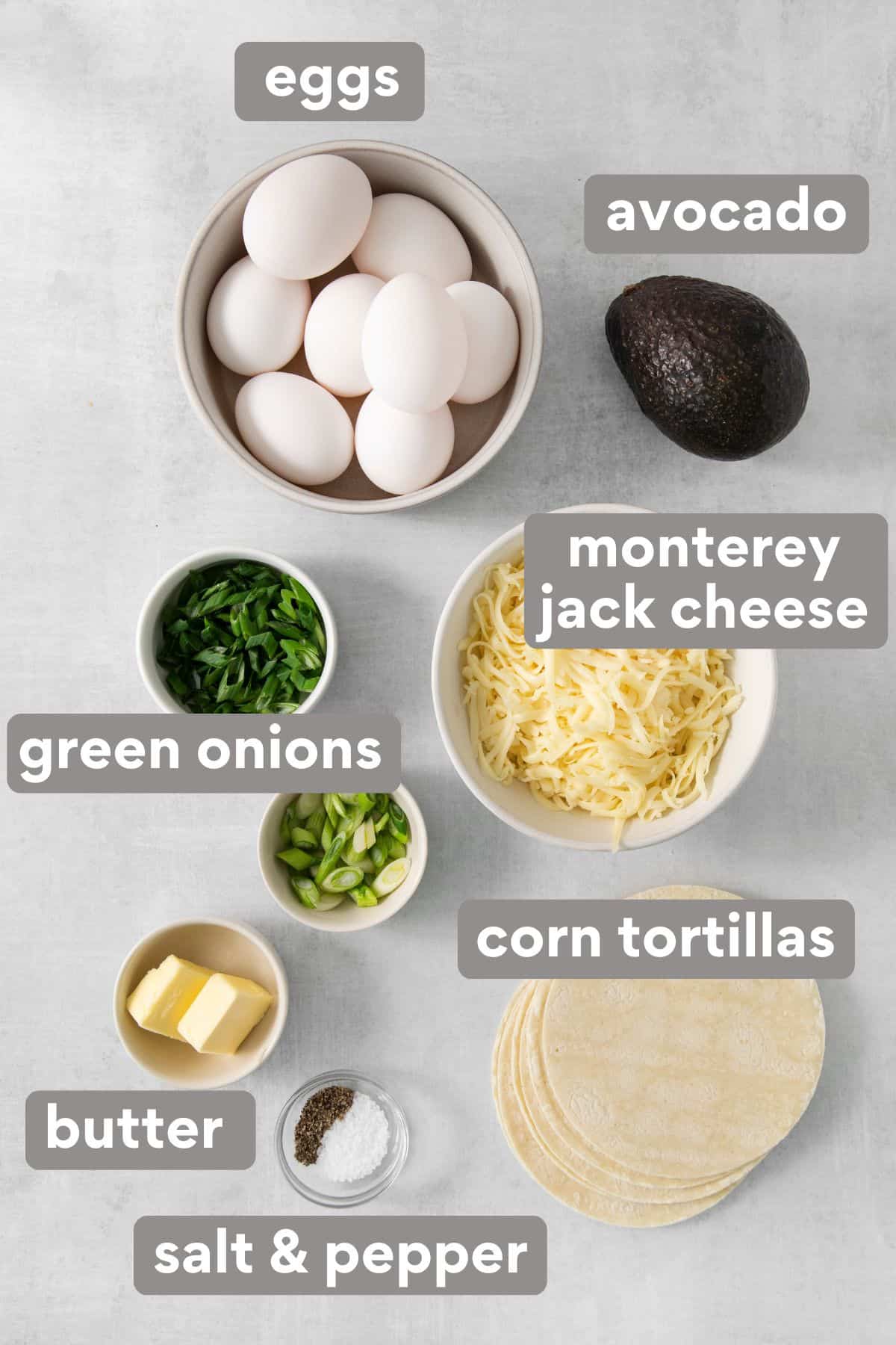 breakfast taco ingredients on a countertop