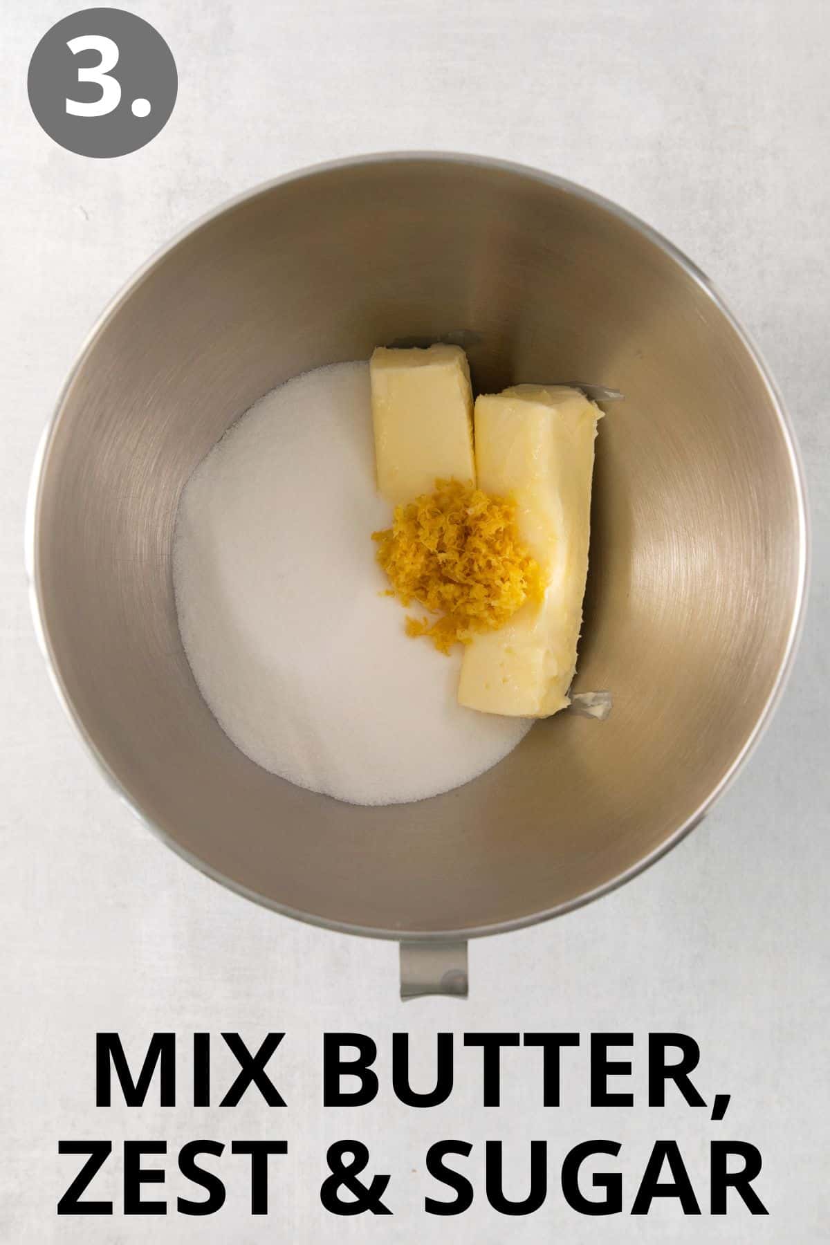 Butter, zest, and sugar in a bowl