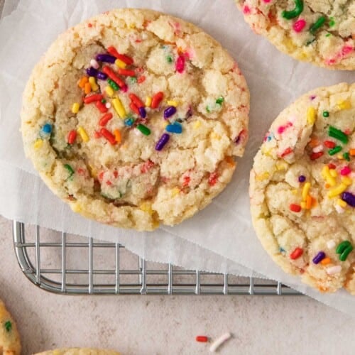 Drop style sugar cookies on a cooling rack