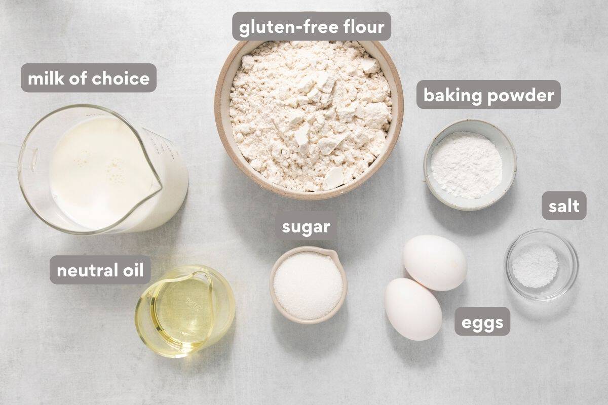 overhead shot of ingredients needed to make gluten-free waffles