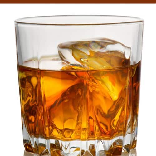 up close glass of bourbon with text overlay