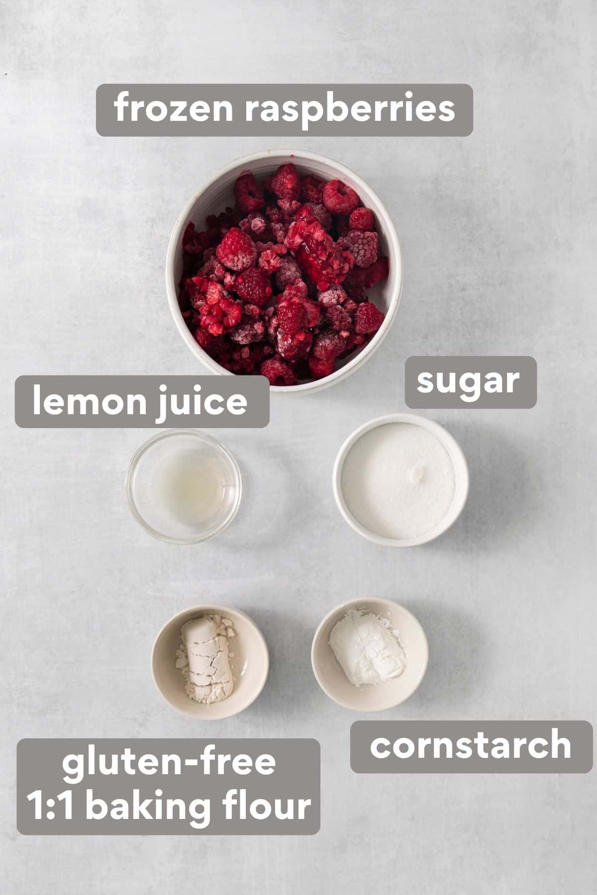 Raspberry filling ingredients on a countertop
